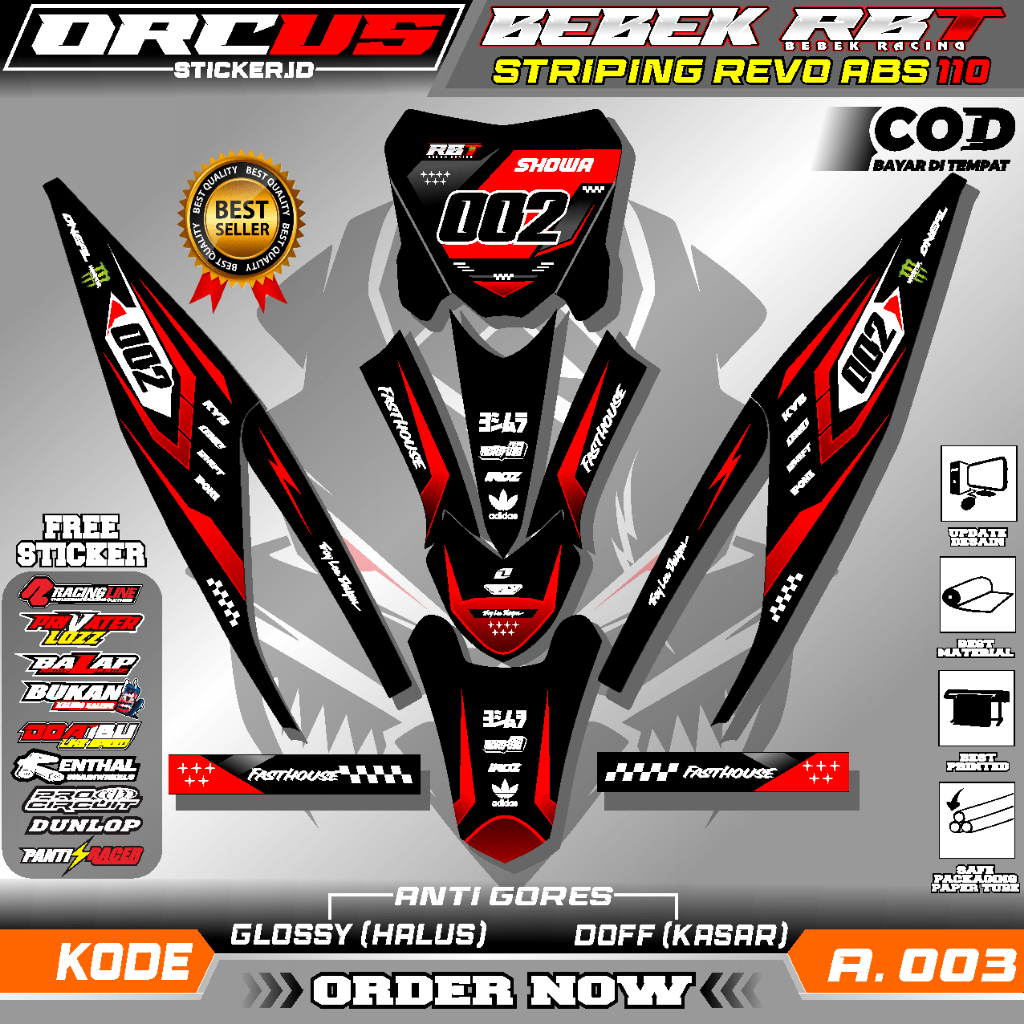 Jual (TERLARIS) STICKER STRIPING RBT BEBEK REVO ABS 110 MOTOR KODE 003 ...