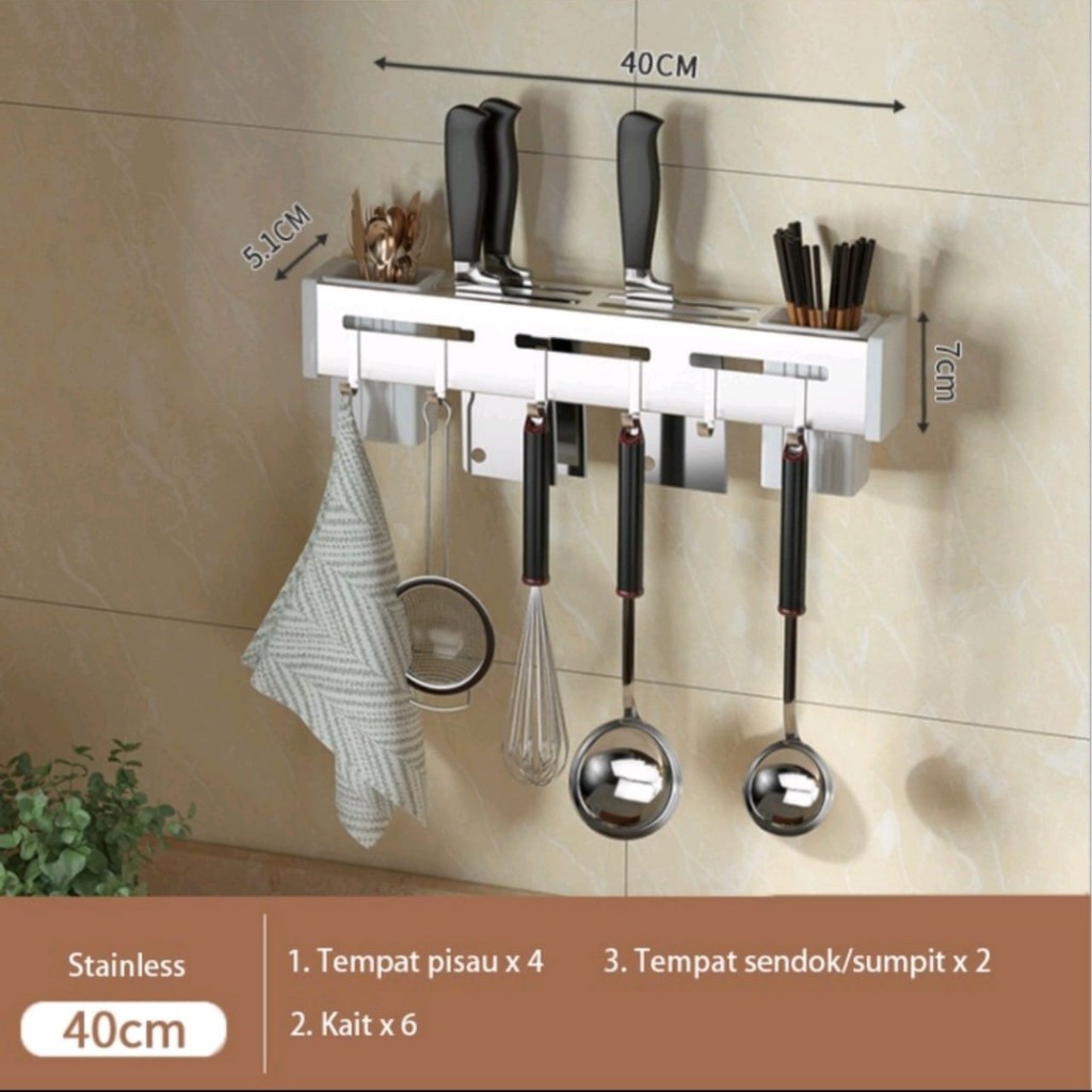 Jual Rak Kitchen Stainless Tempel Dinding Tempat Penyimpanan Peralatan ...