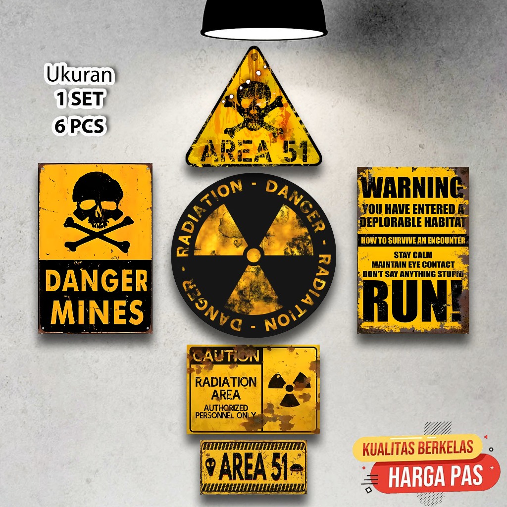 Jual 1 SET HIASAN DINDING RETRO HAZARD TANDA PERINGATAN DAPAT 6 PCS ...