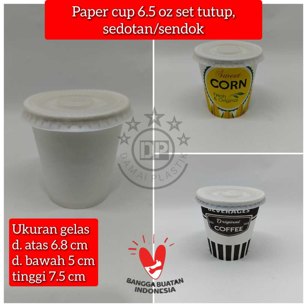 Jual Paket Paper Cup Jasuke Gelas Kertas 6,5oz + Tutup + Sendok Jagung ...