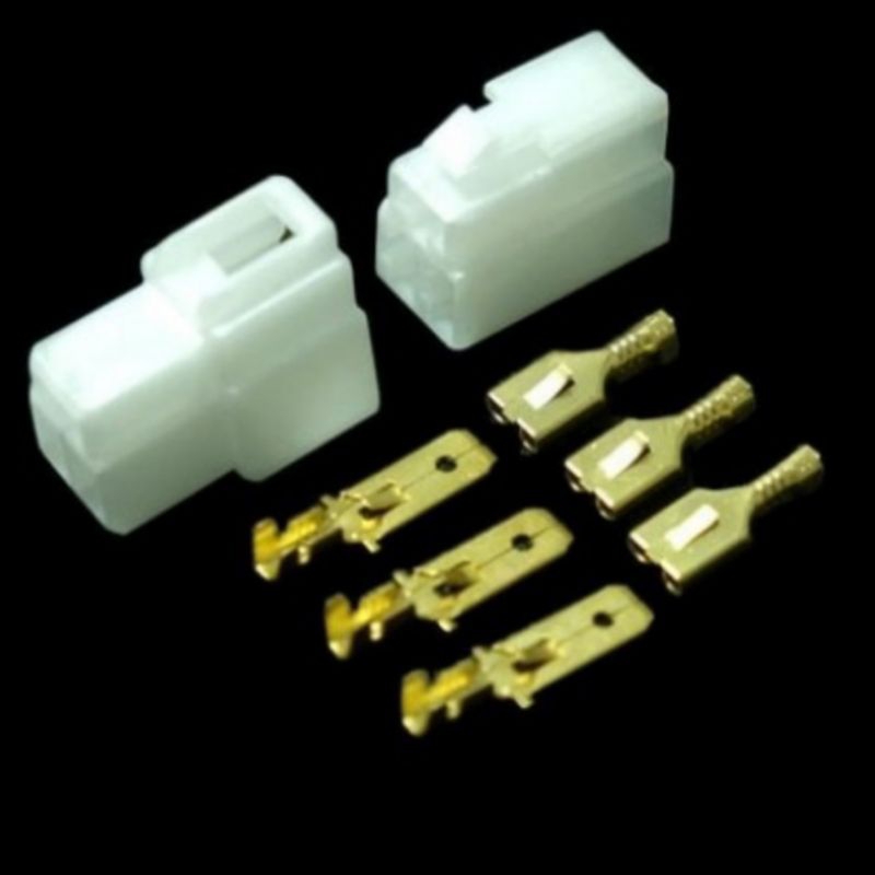 Jual 1 Pasang Socket Soket MALE FEMALE 3 Pin Besar 6.3 Warna PUTIH ...