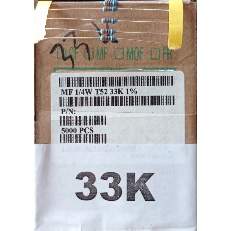 Jual Resistor Metal 33K 1/4Watt MF 1/4W T52-33K-1% Resistor Taiwan ...