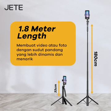 Jete H15 Multifungsi Tripod Tongsis Bluetooth Remote Selfie Stick 1.8M Rotasi 360° Bahan Metal