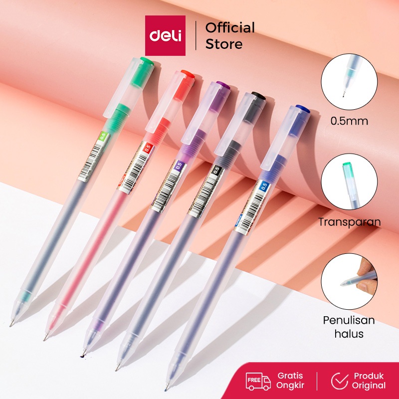 Deli Gel Pen / Pulpen Gel 0.5mm Kapasitas Tinta 800 Meter Penulisan Halus EG67 12 pcs