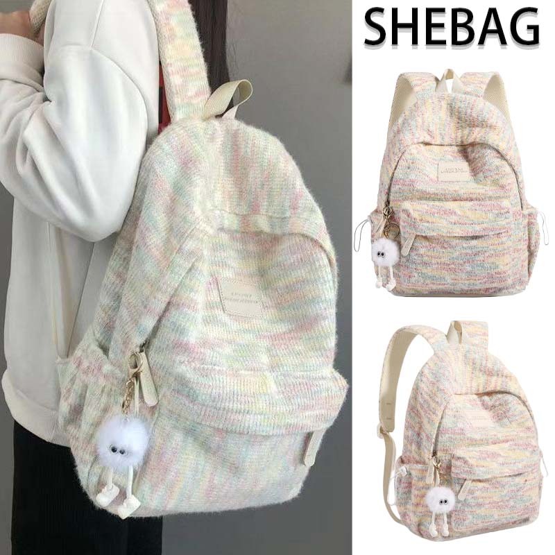 Jual 【SHEBAG】Pelangi Mewah Tas Sekolah Rajutan Untuk Wanita Gaya Jepang ...