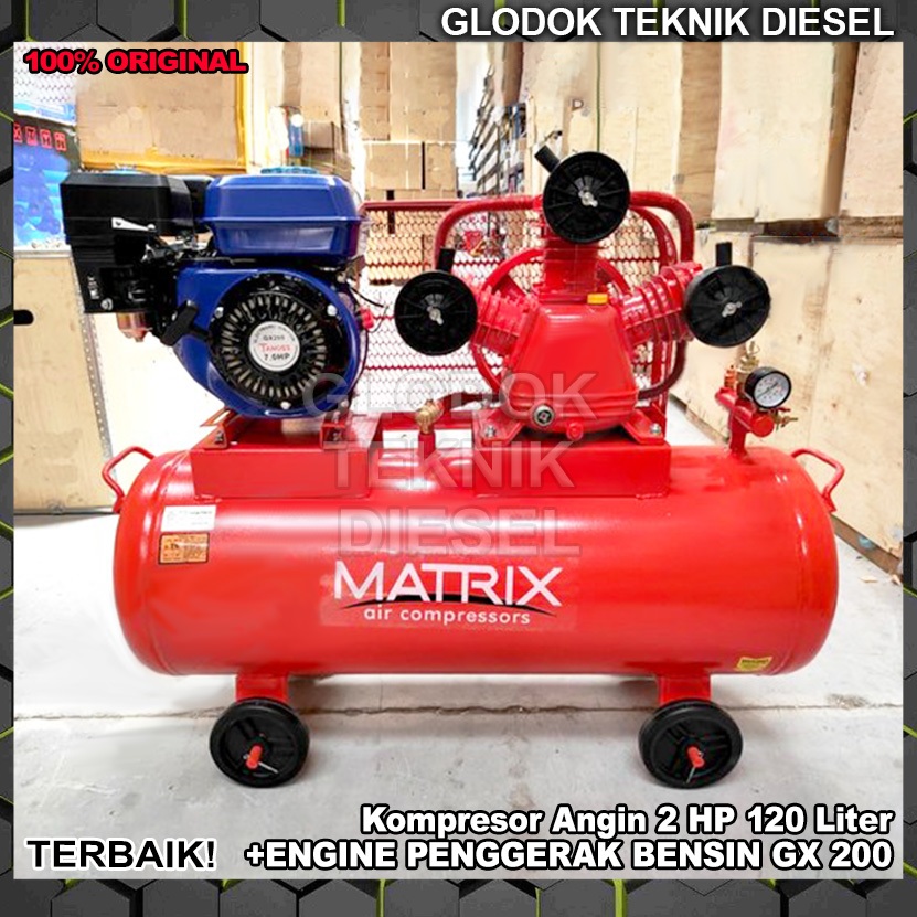 Jual Matrix Kompresor Angin 2 HP 120 Liter + Engine Penggerak Bensin 6. ...