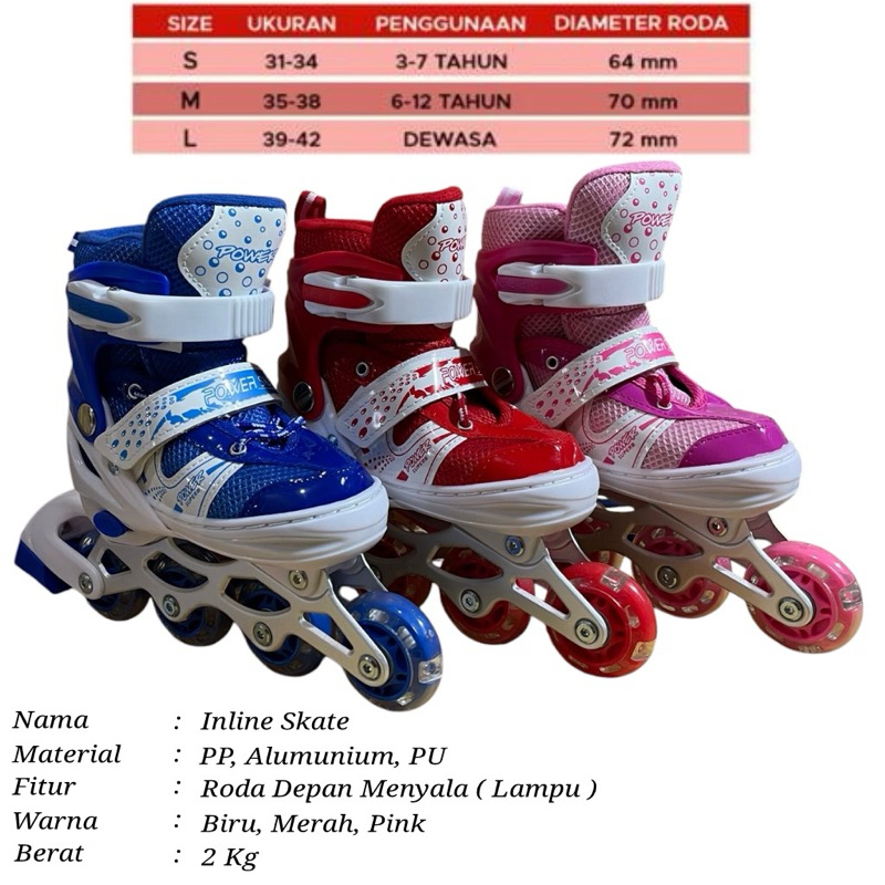 Jual SEPATU RODA POWER B INLINE SKATE MODEL JAHIT RODA PU DAN MENYALA ...