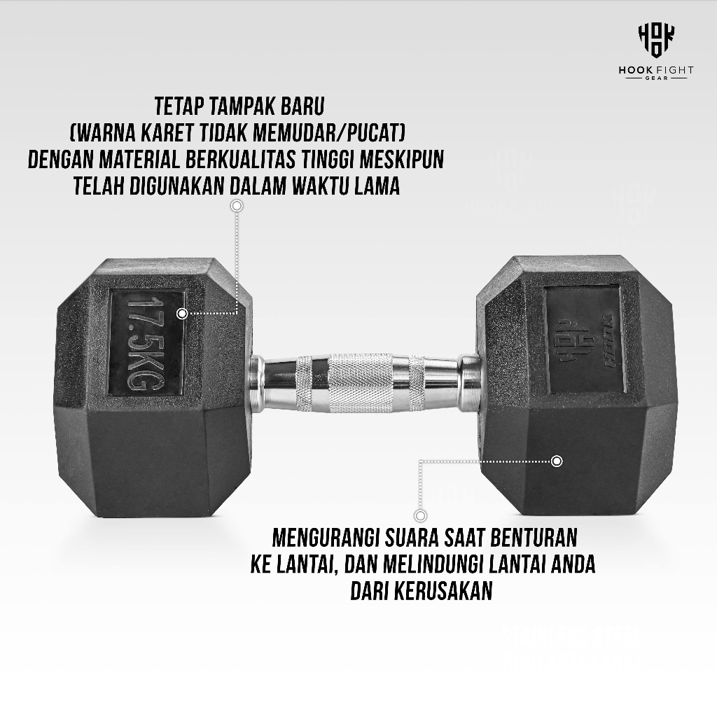 Jual Dumbbell Hexagonal 17.5kg Alat Fitnes Home Gym Dumble Barble ...