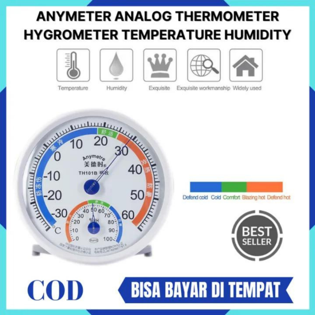 Jual THERMOMETER ANALOG BULAT HYGROMETER TEMPERATURE SUHU RUANGAN ...