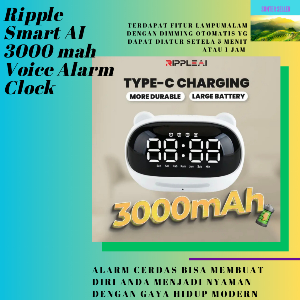 Jual Ripple AI Hello Nuki 2 Smart Voice Alarm Clock Control AC Night ...