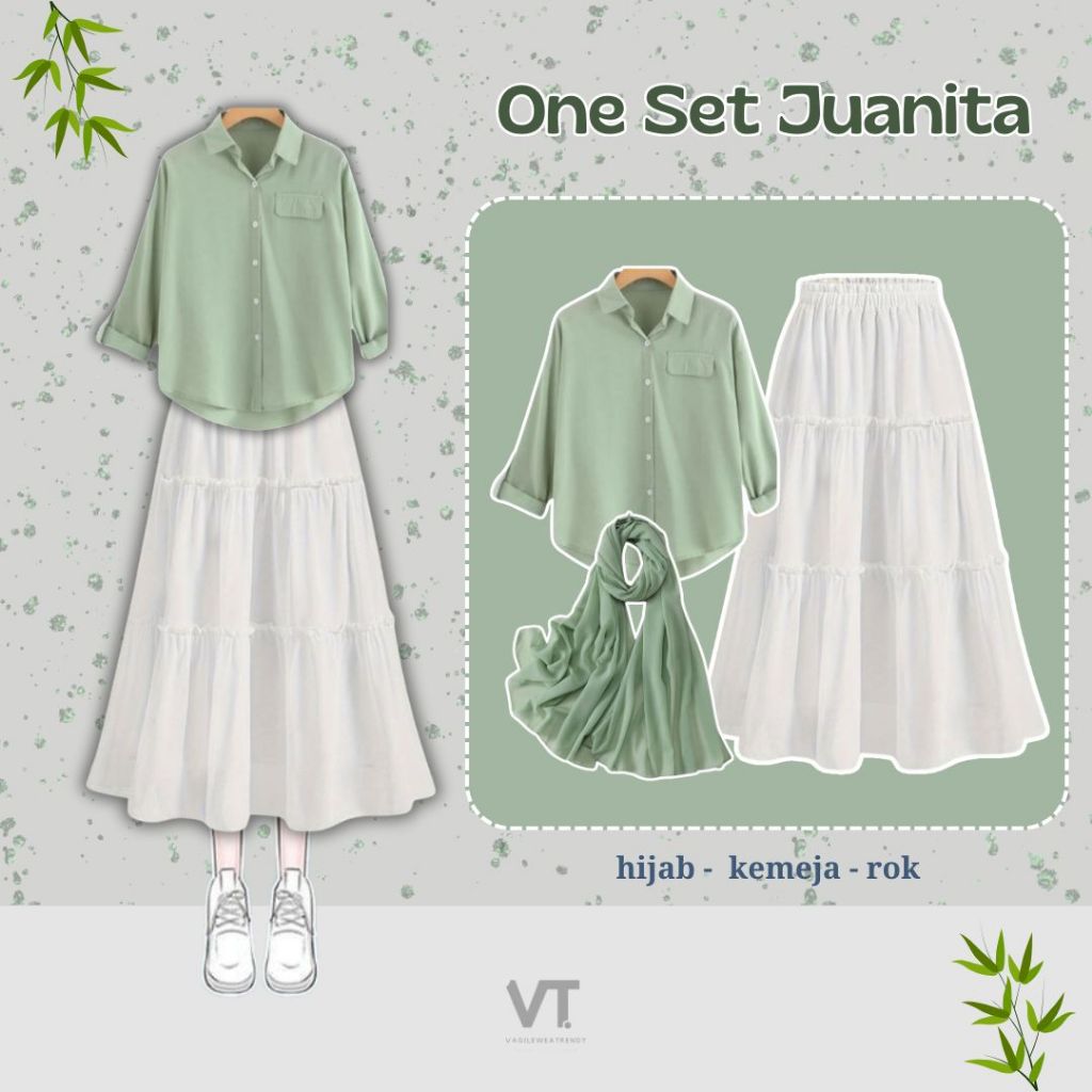 Jual One Set Juanita (Hijab, Kemeja, Rok) OOTD Wanita Korean Style ...