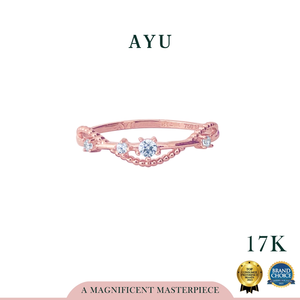 Jual AYU Cincin Emas - Wavy Pepper Beads Multi Solitaire Ring 17k Rose ...