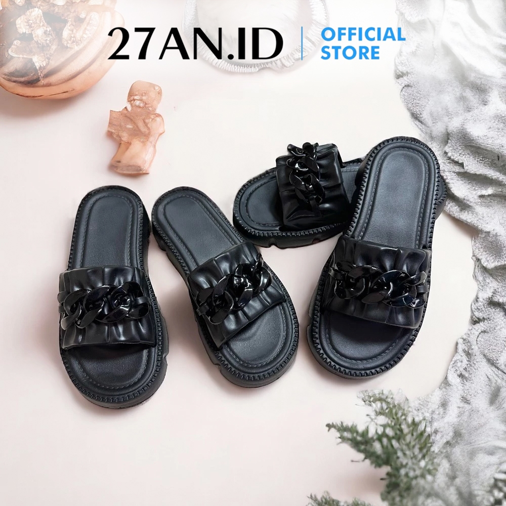 Jual ( 27AN.ID ) Sandal Slop Motif Kerut Rantai Simple Sendal Karet ...