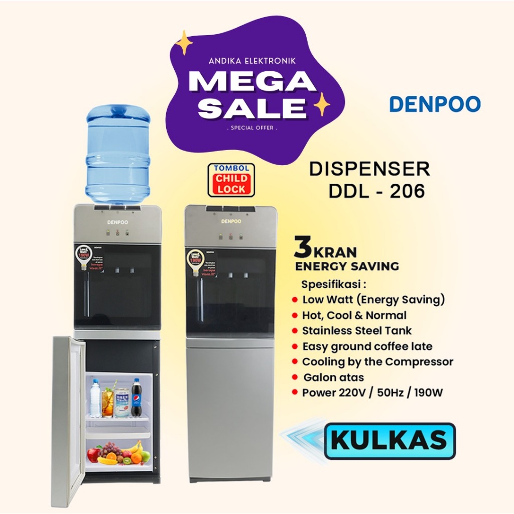 Jual Dispenser dan Kulkas Denpoo DDL 206 Low Watt | Shopee Indonesia