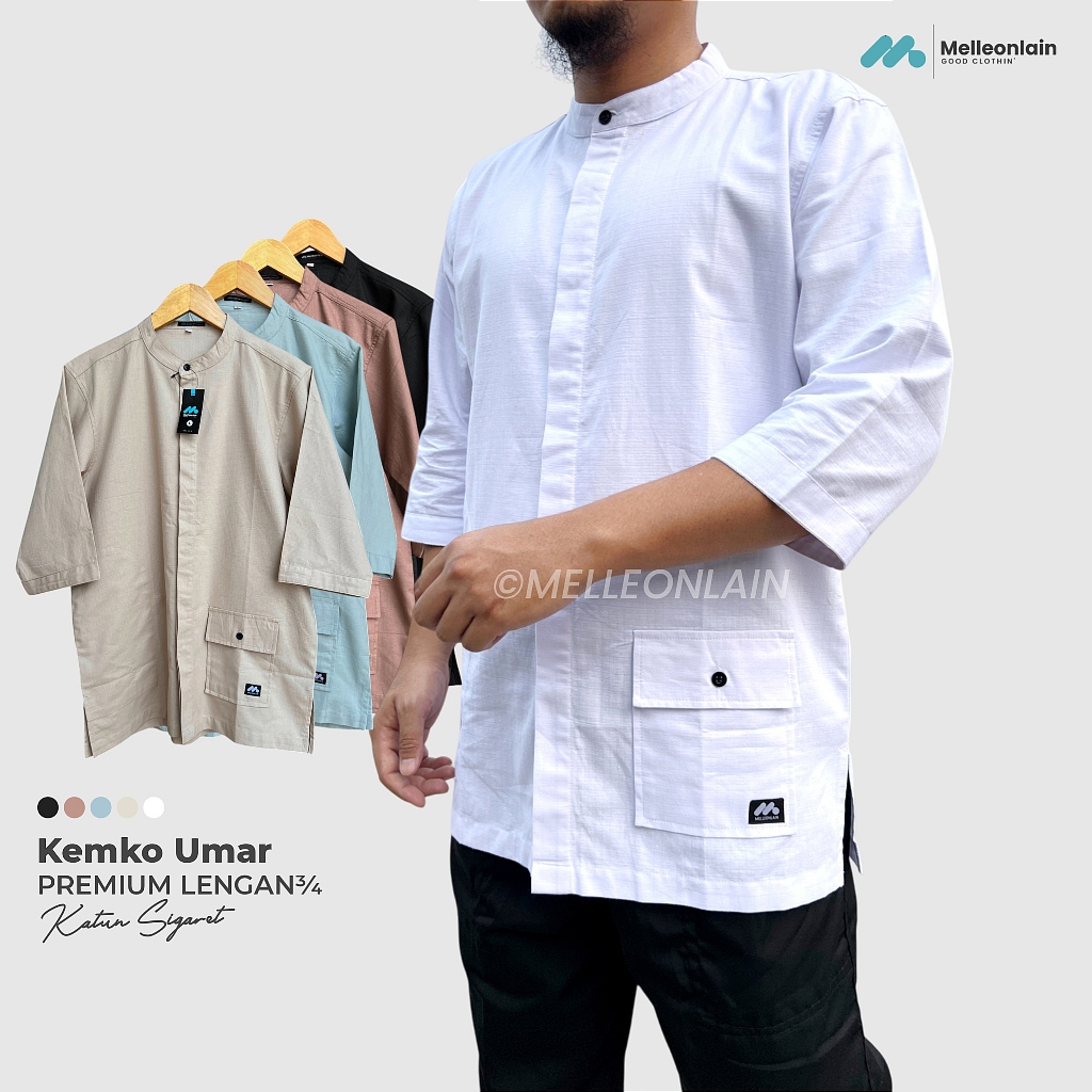 KEMKO UMAR Kurta Kemeja Koko Baju Muslim Kekinian Premium Tebal Lengan 3/4 Melleonlain