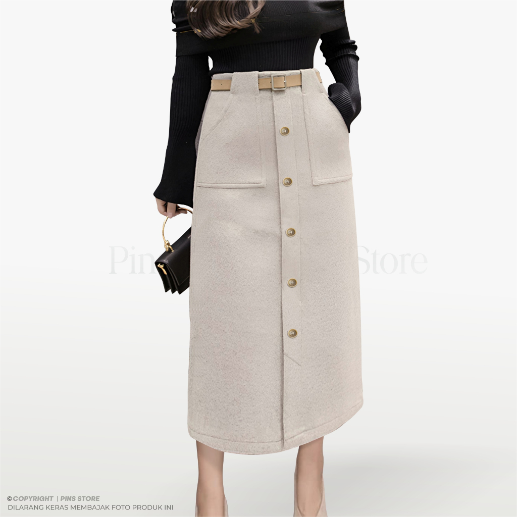Jual PINS Arin Skirt Rok Span Belt Korean Style Bahan Semi Wool Premium ...