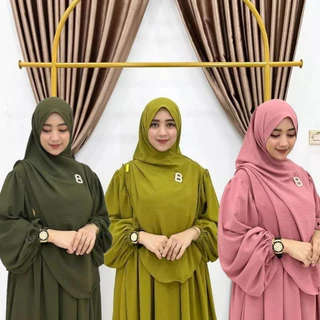 Gamis Set Hijab Pashmina Pasmina Oval Syari Syar'i Crinkle Airflow Premium