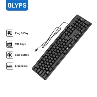 OLYPS Keyboard Kabel USB 104 Keys Full Size Office Wired Keyboard Ergonomic Design Untuk PC/Laptop