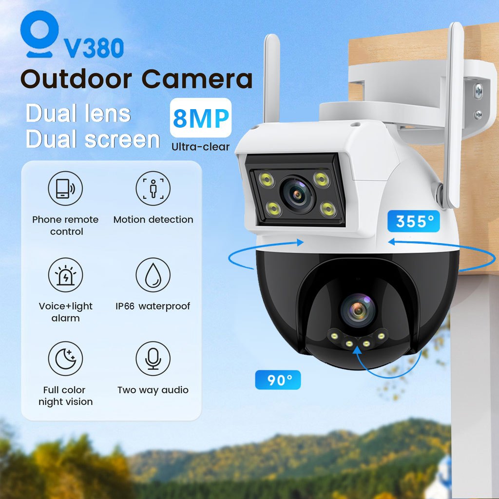 Jual CCTV V380 pro Outdoor WiFi 8MP Dual Lens Waterproof IP Camera