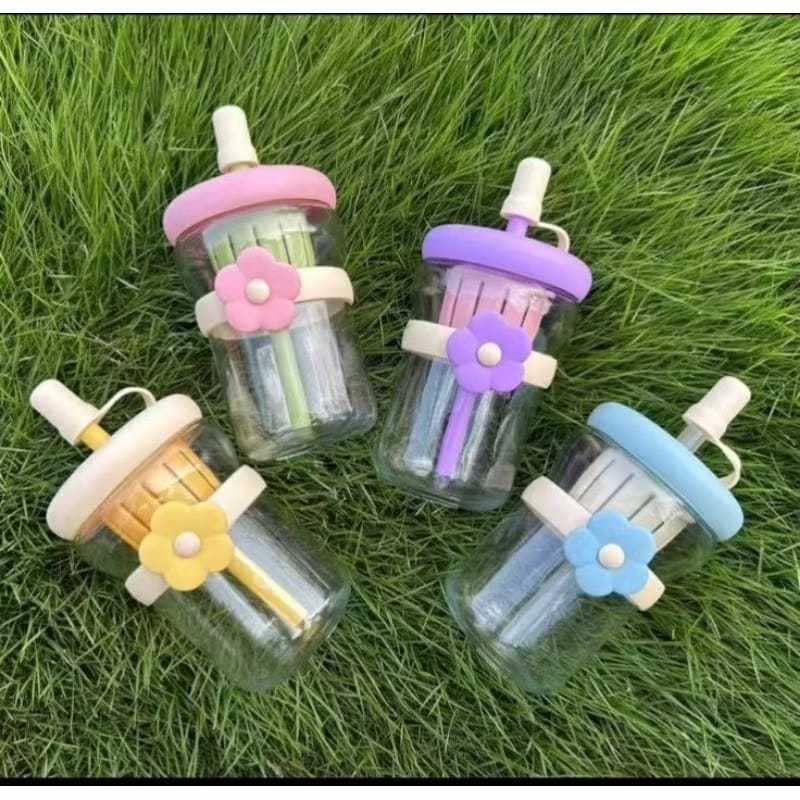 Jual Botol minum kaca motif bunga bottle gelas flower botol minum unik ...
