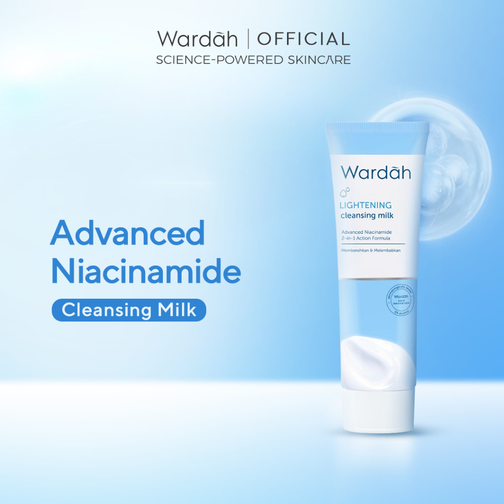 Wardah Lightening Niacinamide Cleansing Milk 100 ml - Milk Cleanser dengan Advanced Niacinamide - Pembersih Wajah yang Mencerahkan - Untuk Semua Jenis Kulit