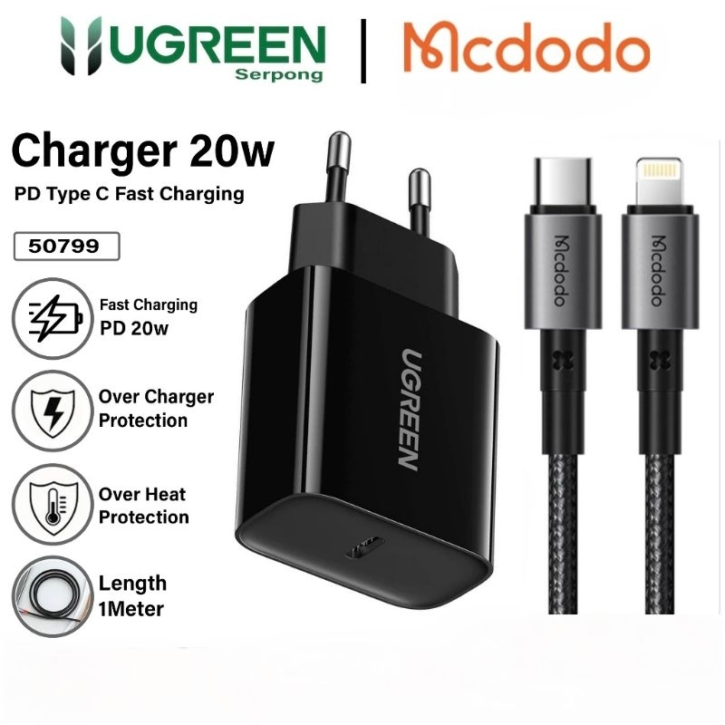 UGREEN 20W USB C MCDODO Kabel C to Lightning PD Fast Charging iPhone 14  13 12 11 XR XS Adaptor Charger