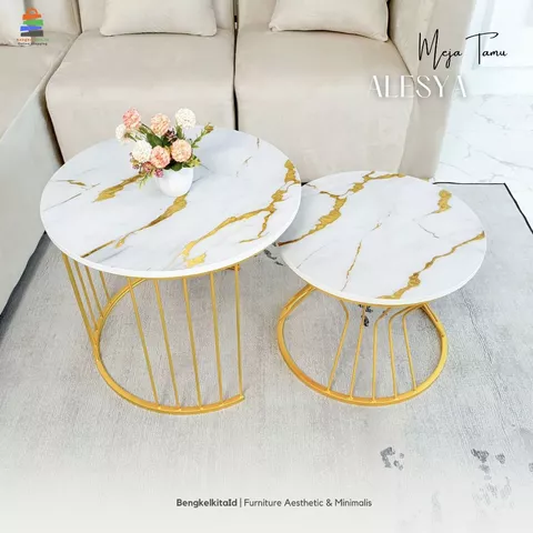 Aesthetic Round Coffee Table Set of 2 - MEJA ALESYA - Modern Nesting Table Multiplek Marble