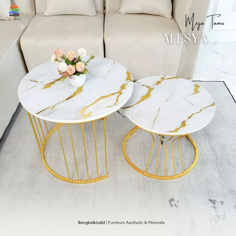 Aesthetic Round Coffee Table Set of 2 - MEJA ALESYA - Modern Nesting Table Multiplek Marble