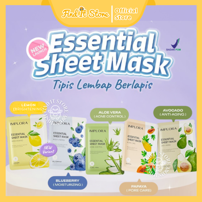 Jual Implora Essential Sheet Mask | Masker Wajah | Moisturizing | Acne ...