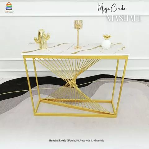 Meja Console Aesthetic Meja Hias Minimalis - MEJA MASHAEL - Foyer Besi Beton Holo 2x4 Marmer