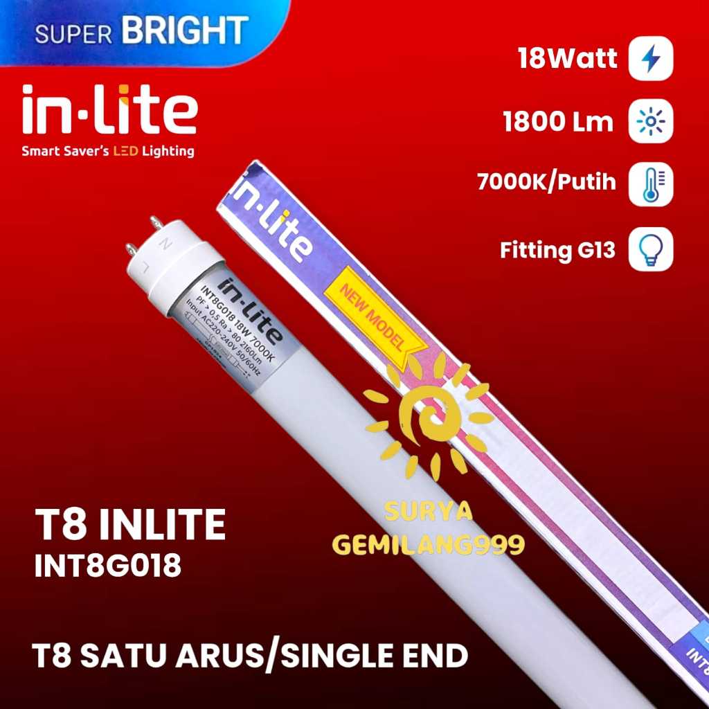 Jual INLITE - LAMPU LED T8 TUBE LIGHT Single Wiring INT8G018 18WATT ...