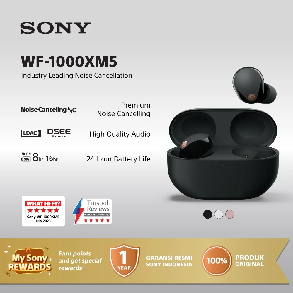 SONY WF-1000XM5 Noise Cancelling True Wireless Earbuds with Hi-Res Audio, Bluetooth 5.3, LDAC, 8 Hours Battery