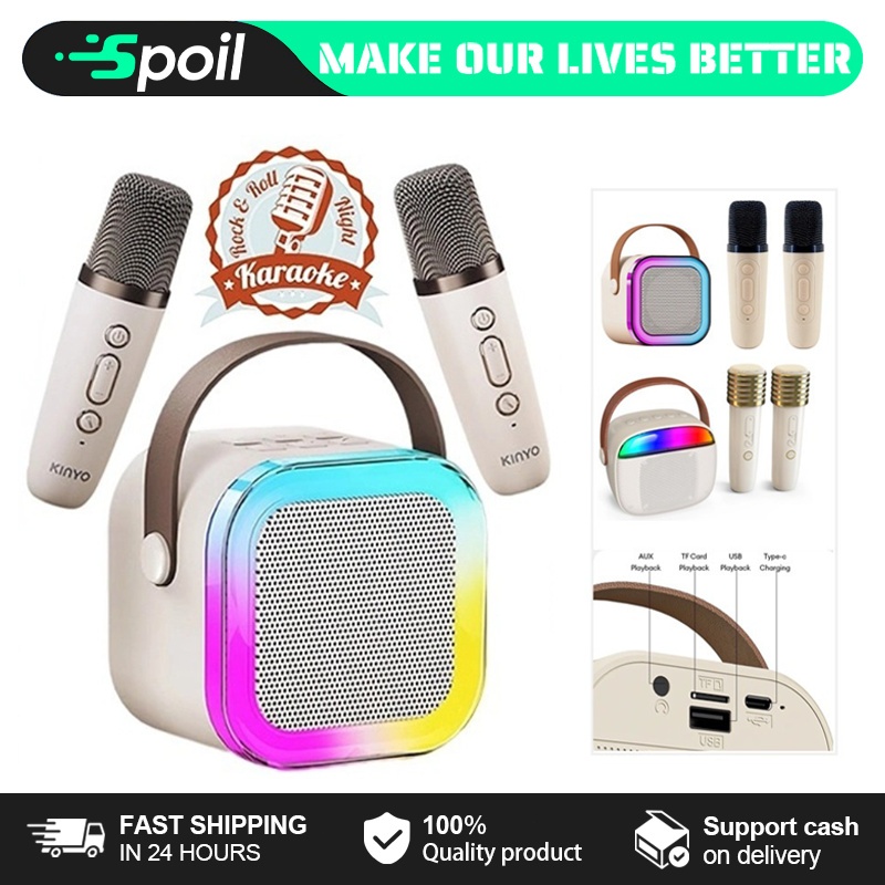 Jual Karaoke Speaker Wireless Bluetooth 2 Mic 1 Set Mini Portabel Lucu ...