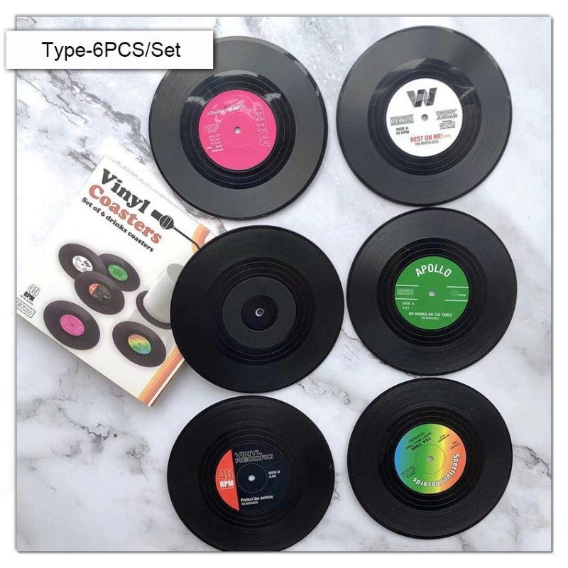 Jual Vinyl Coaster Vinyl Records Hitam Cd Alas 6pcs/set Coasters ...