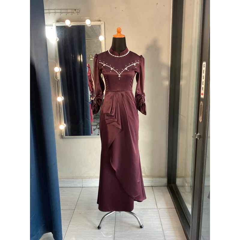 Jual Karisma Dress Spesial Burgundy Gaun Pesta Kondangan Viral Duyung