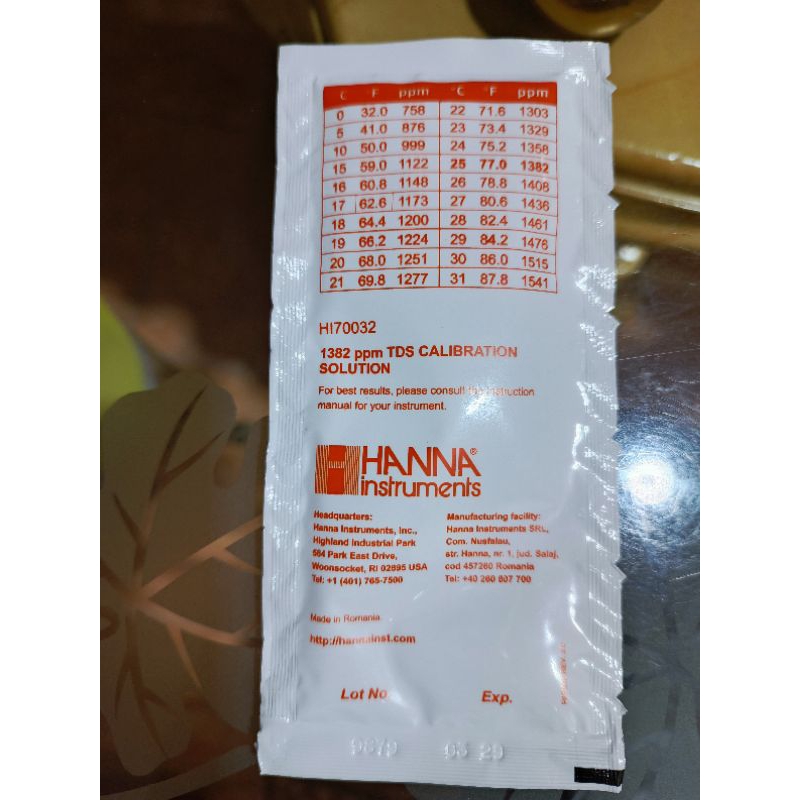 Jual hanna instrument HI 70032 1382 ppm tds calibration solution sachet ...