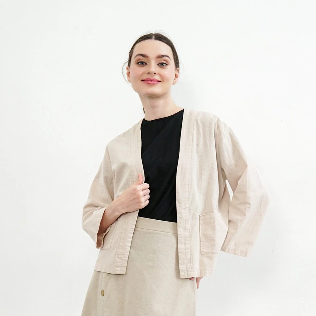 Jual MANNANA Callista Outer Basic Linen Wanita Women Blazer Krem Beige ...