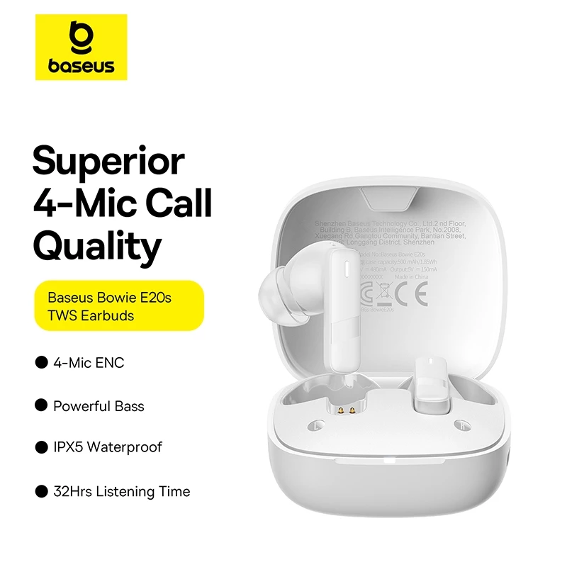 Baseus Bowie E20s IPX5 ENC TWS Headset Bluetooth Earphone Call Powerful Bass