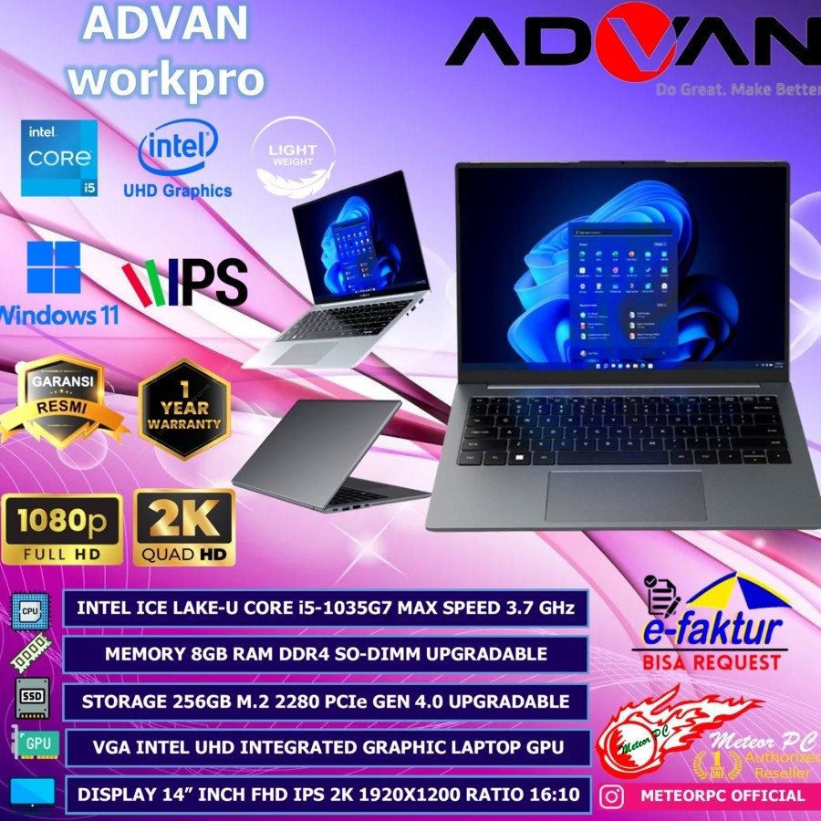 Jual Laptop ADVAN Workpro Intel Core i5-1035G7 8/256 SSD 14