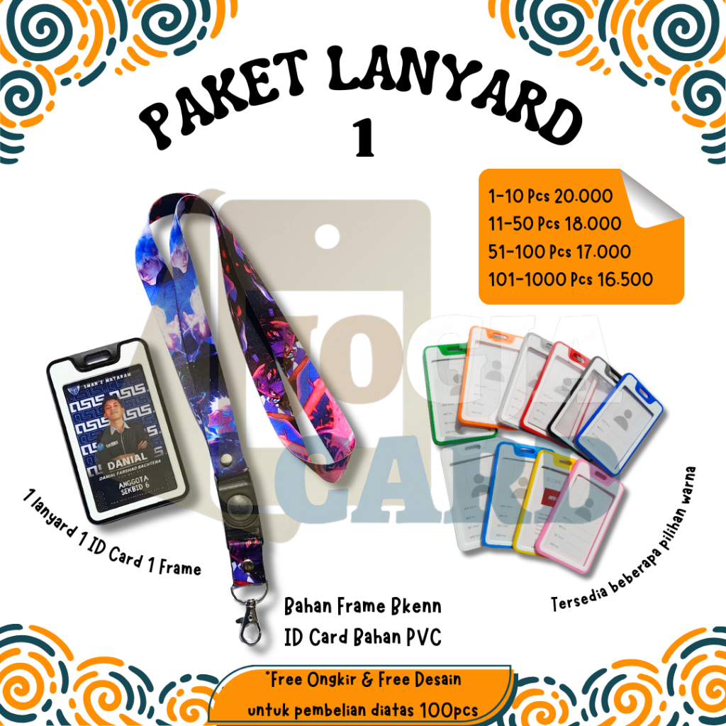 Jual PAKET LANYARD + ID Card + Frame Holder BKENN, tali bahan tissue ...