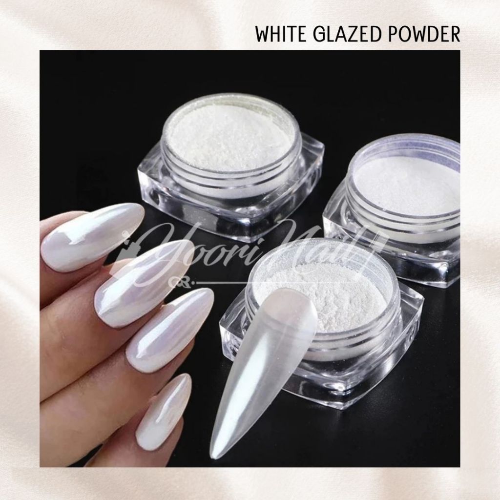 Jual White glazed powder shell powder aurora mermaid powder nail art ...