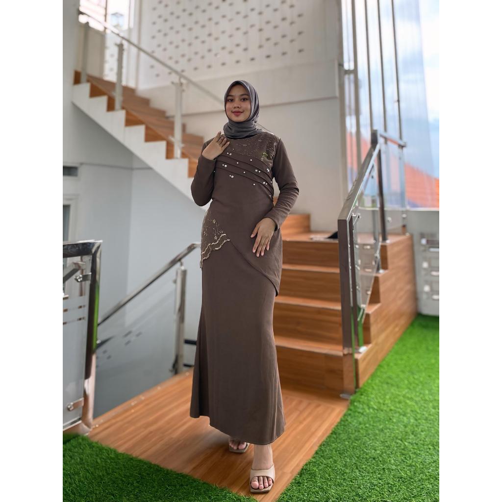 Jual Amanda Dress Knit Mix Brukat Model SImpel Terbaru | Shopee Indonesia