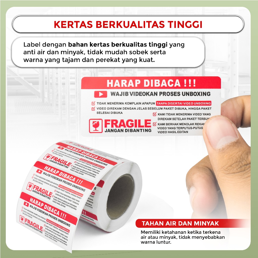 Jual Label Sticker FRAGILE Wajib Video Unboxing Stiker Perhatian Online ...