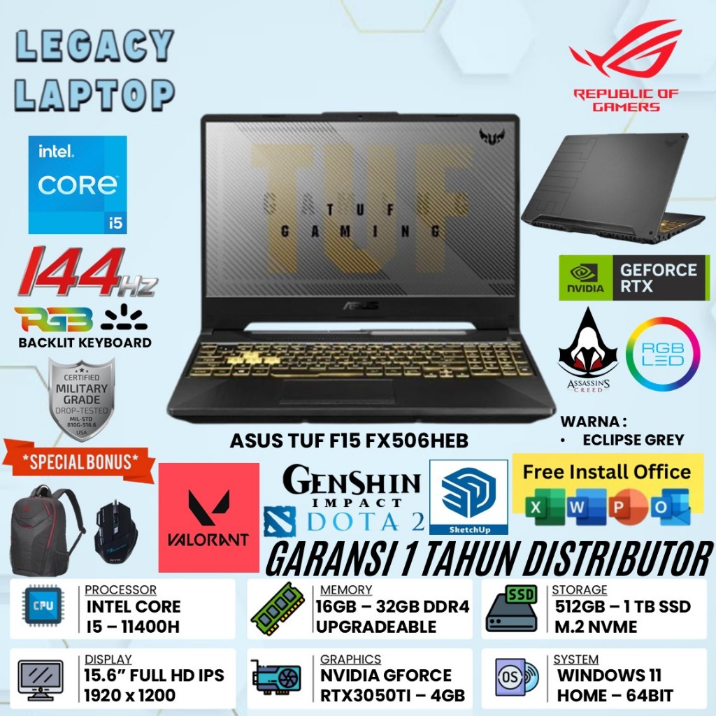 Jual Laptop Gaming Asus TUF F15 FX506HEB INTEL I5 11400H 32GB 1TB ...