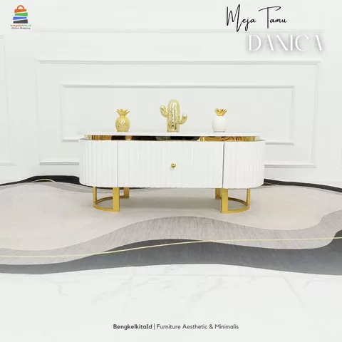 Meja Ruang Tamu Minimalis Meja Tamu Minimalis Aesthetic Sofa Minimalis - Meja Danica Kayu Solid Laci Cat Duco Glossy