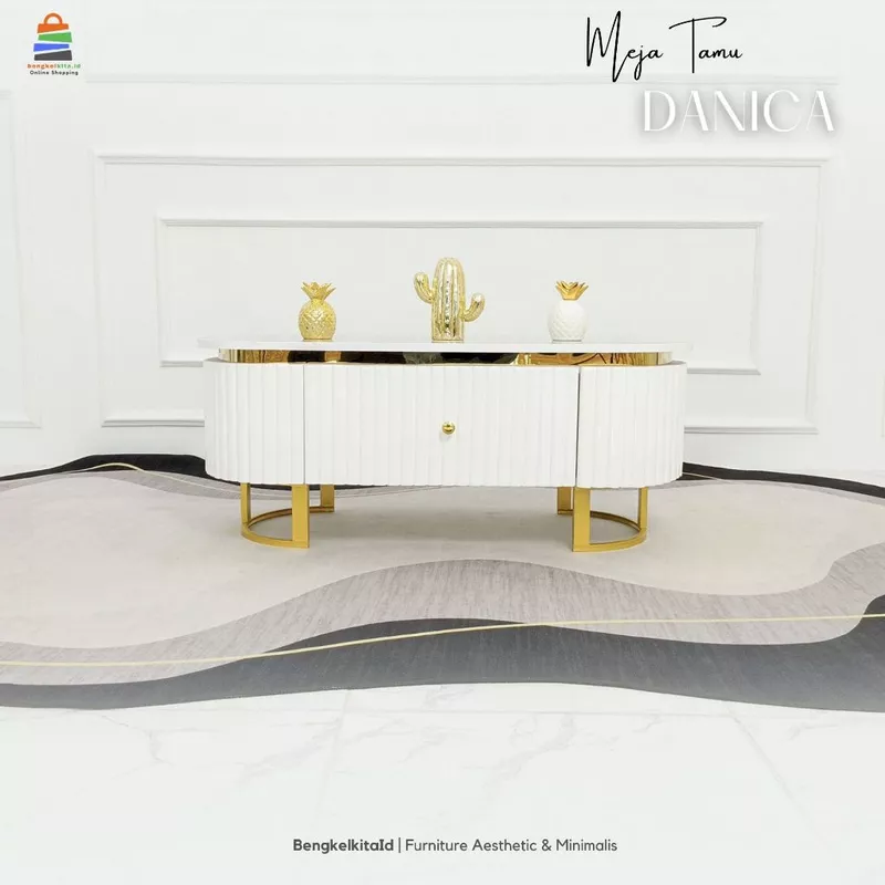 Meja Ruang Tamu Minimalis Meja Tamu Minimalis Aesthetic Sofa Minimalis - Meja Danica Kayu Solid Laci Cat Duco Glossy