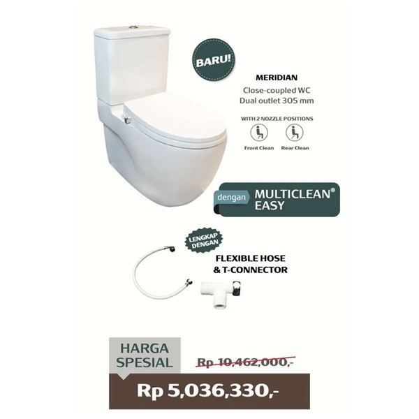 Jual Kloset Close-coupled WC Dual outlet 305mm Multiclean Roca Meridian ...