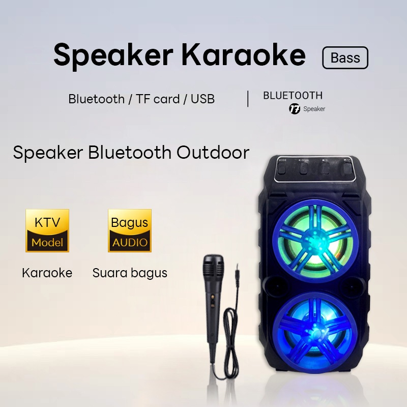 Jual Speaker Bluetooth Portable With Mic Karaoke LED Speaker Microphone ...