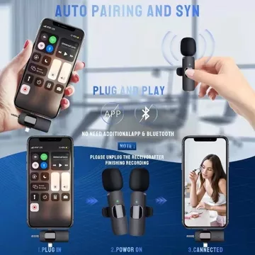 Mikrofon 3in1 Nirkabel IPhone Type C 3.5mm Nirkabel Wireless Lavalier Bluetooth Tanpa Kapel