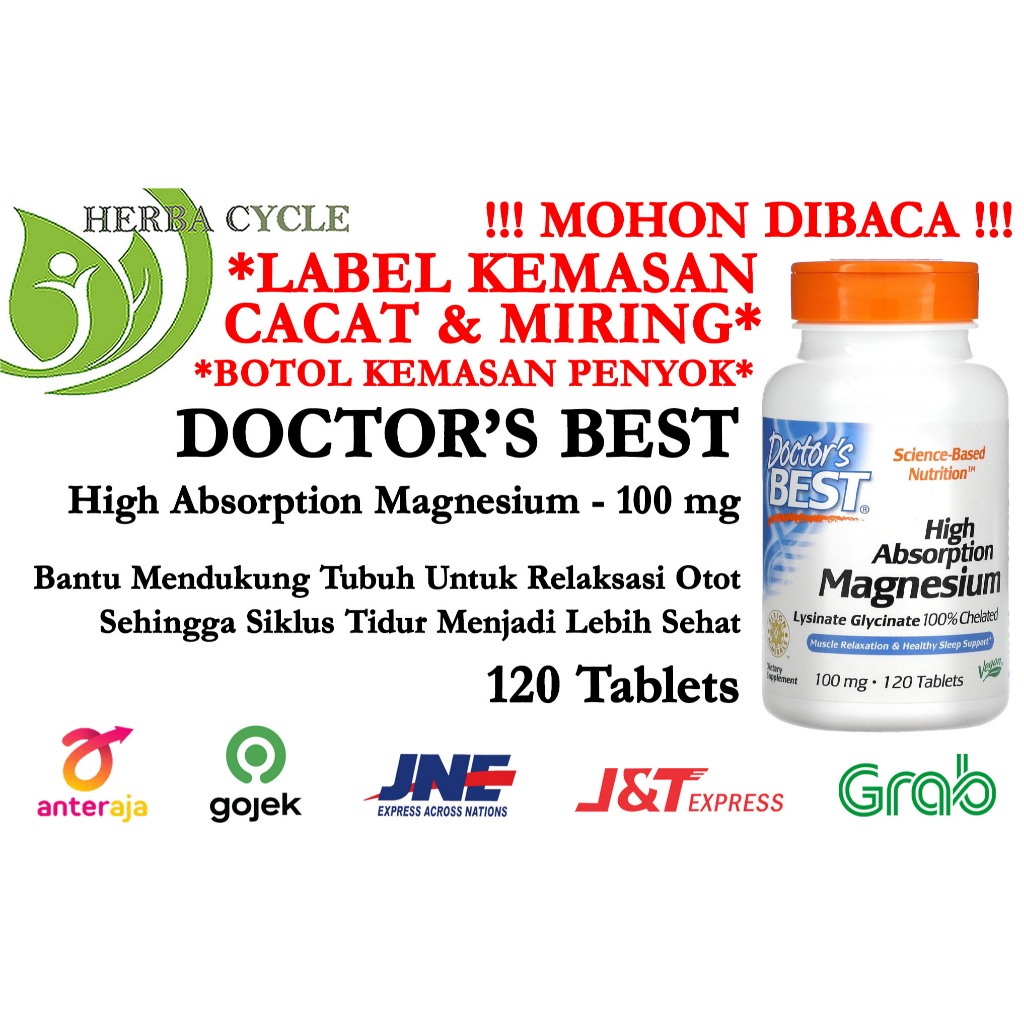 Jual Doctor Best High Absorption Magnesium 100 mg 120 tablets ORI USA ...